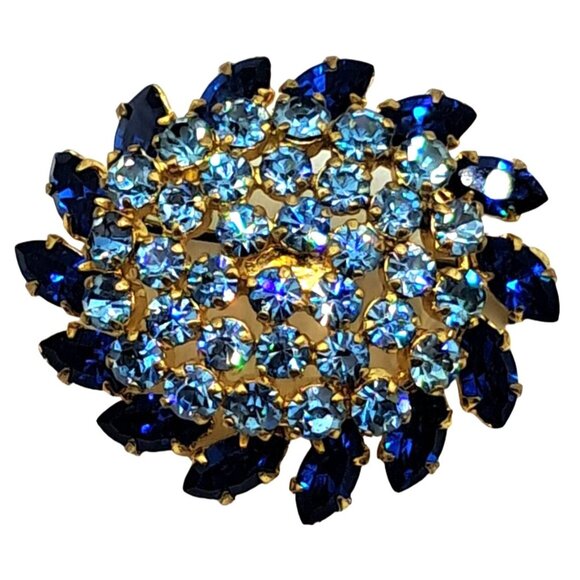 Austria Rhinestone Brooch Earrings Set Two Tone Blue Signed Vintage Costume Jewe - Picture 14 of 14